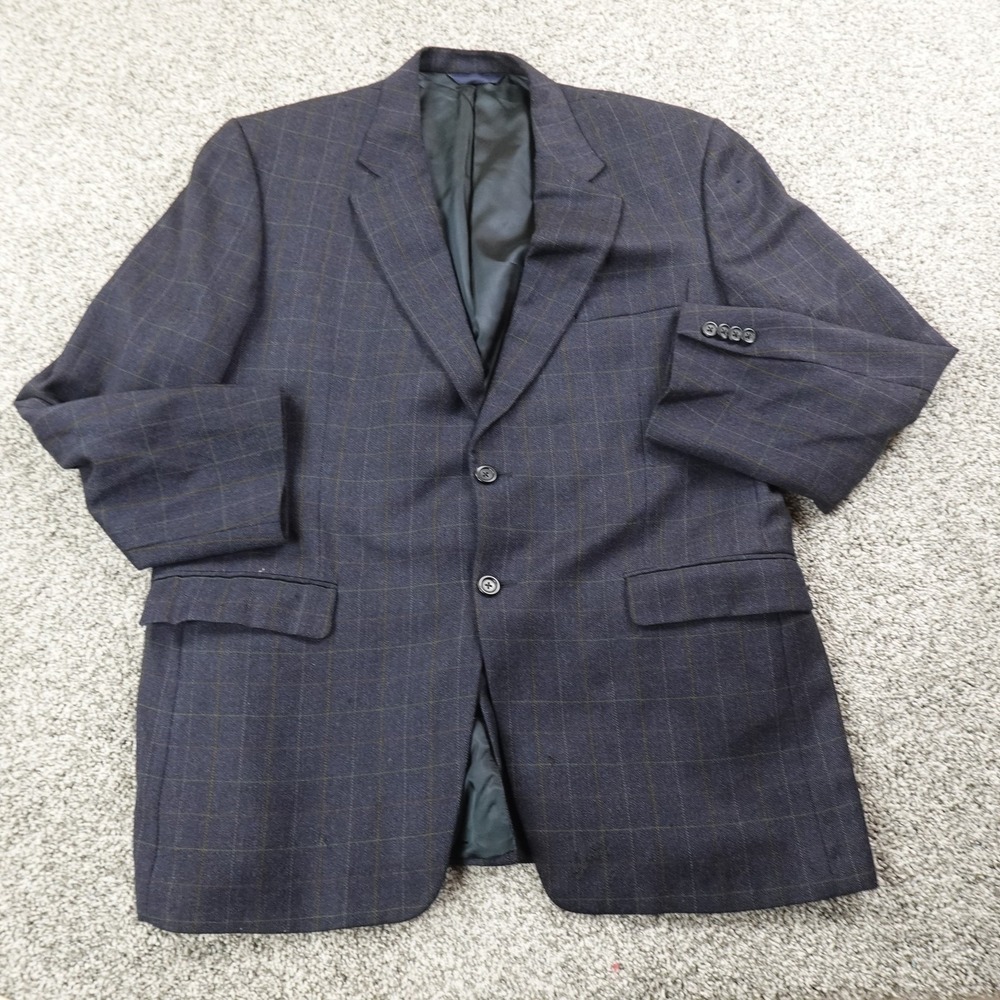 Burberry Blazer Mens 44R Blue Plaid Wool Cashmere Sport Coat Jacket Suit Top USA